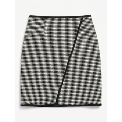 Calvin Klein Black White Houndstooth Faux Wrap Pencil Skirt Size 12 Office Wear