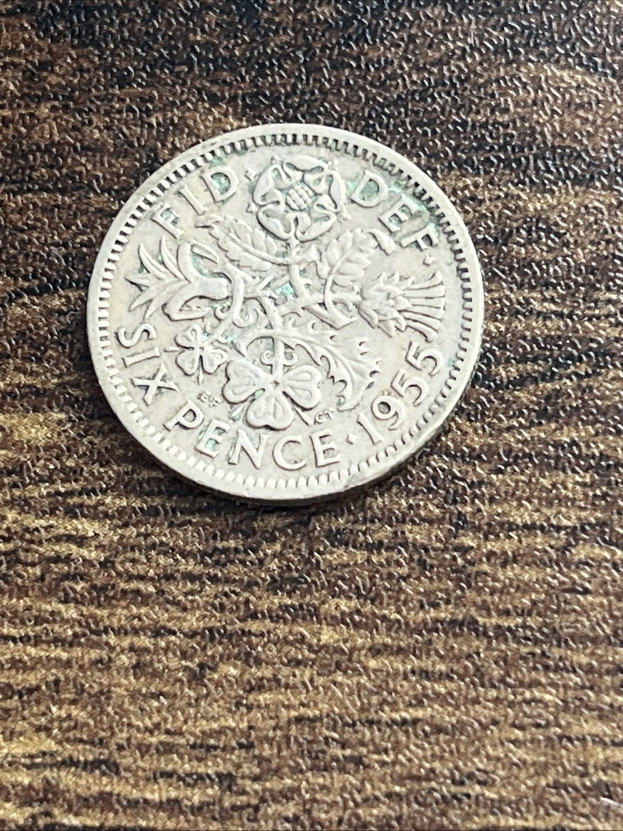 1955 UK Great Britain 6 Six Pence Rose Shamrock Thistle Leek
