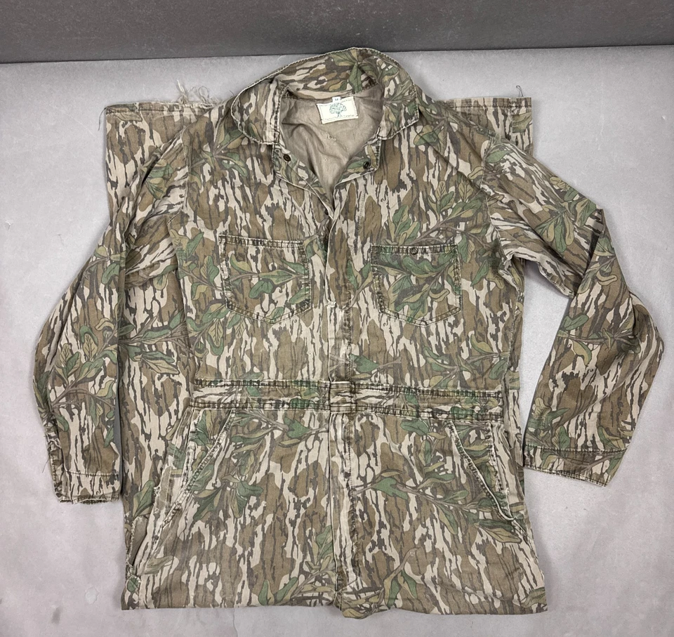 Vintage Mossy Oak Coveralls Mens Medium Original Camo Made USA Talon Green Leaf - Image 2 of 4