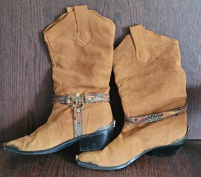 Maine Woods Tonto deer skin brown leather eagle harness boots 7.5 womens (35)