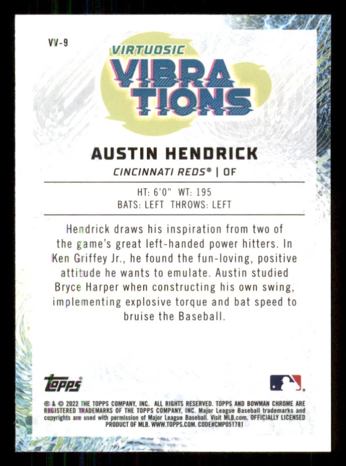 2022 Bowman Chrome Virtuosic Vibrations #VV9 Austin Hendrick - Image 2 of 2