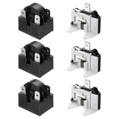 3 Sets PTC Refrigerator Starter Relay 4.7 Ohm 3 Pin and 1/2HP Overload Protector