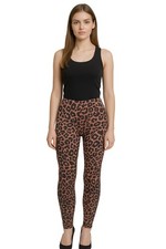 LADIES WOMENS DARK BROWN LEOPARD ANIMAL PRINT STRETCHY LEGGINGS SIZES UK 8 - 26
