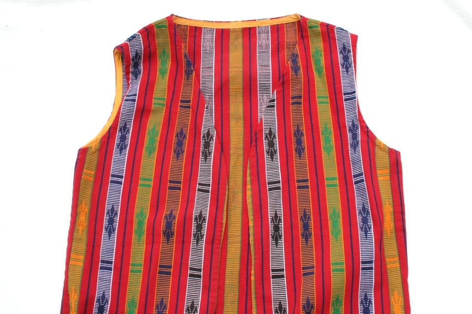 CHALECO DE REGGAE HIPPIE DE COLECCIÓN BRILLANTE PATRÓN GEOGRÁFICO SE ABRE BOHO INDIE SIN MANGAS L Foto 3 de 4