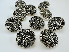 10 pcs Vintage Ornate Shank Buttons Antiqued Silver Tone Victorian Style 19mm