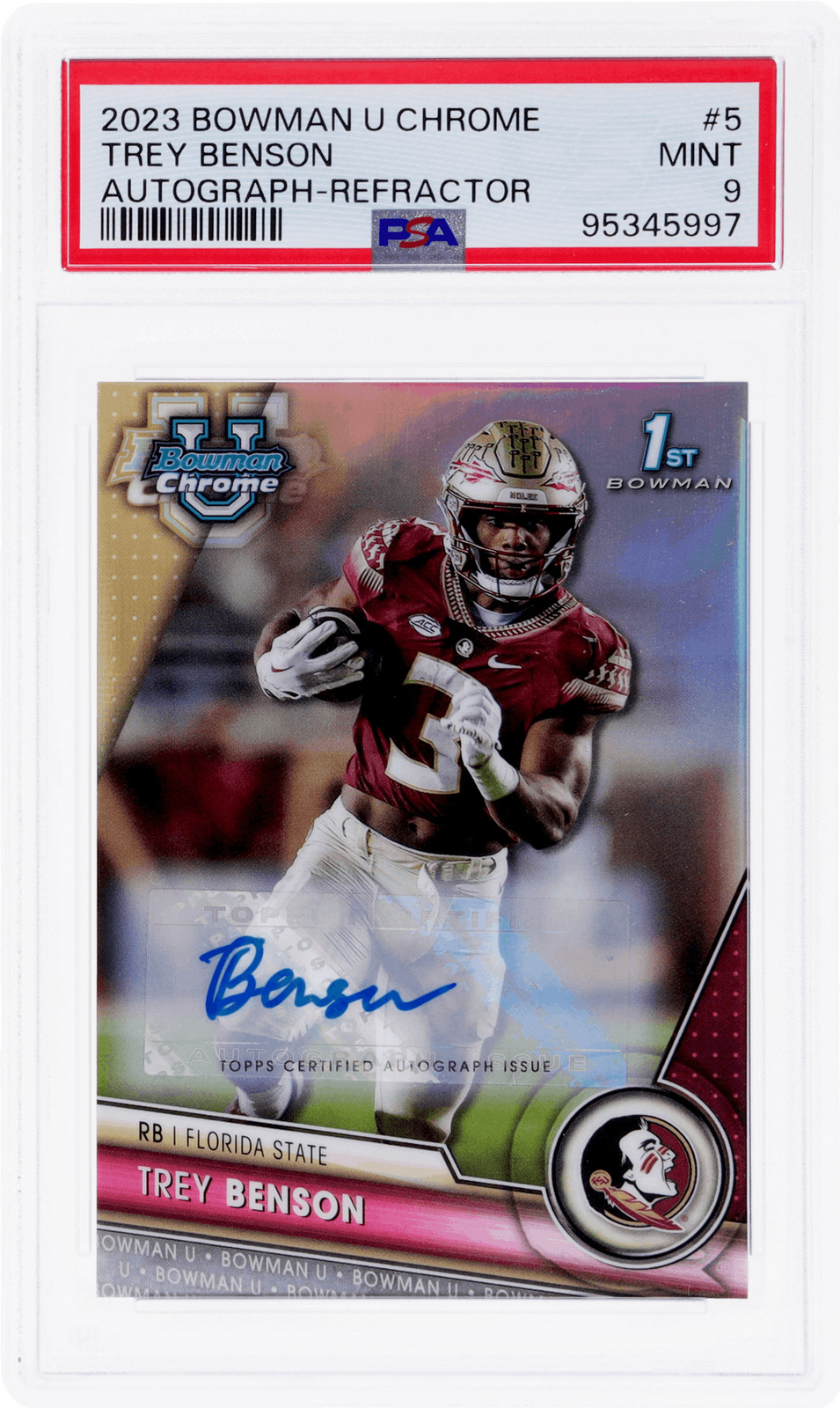 2023 Bowman University Chrome Trey Benson Auto Refractor #5 /499 PSA 9