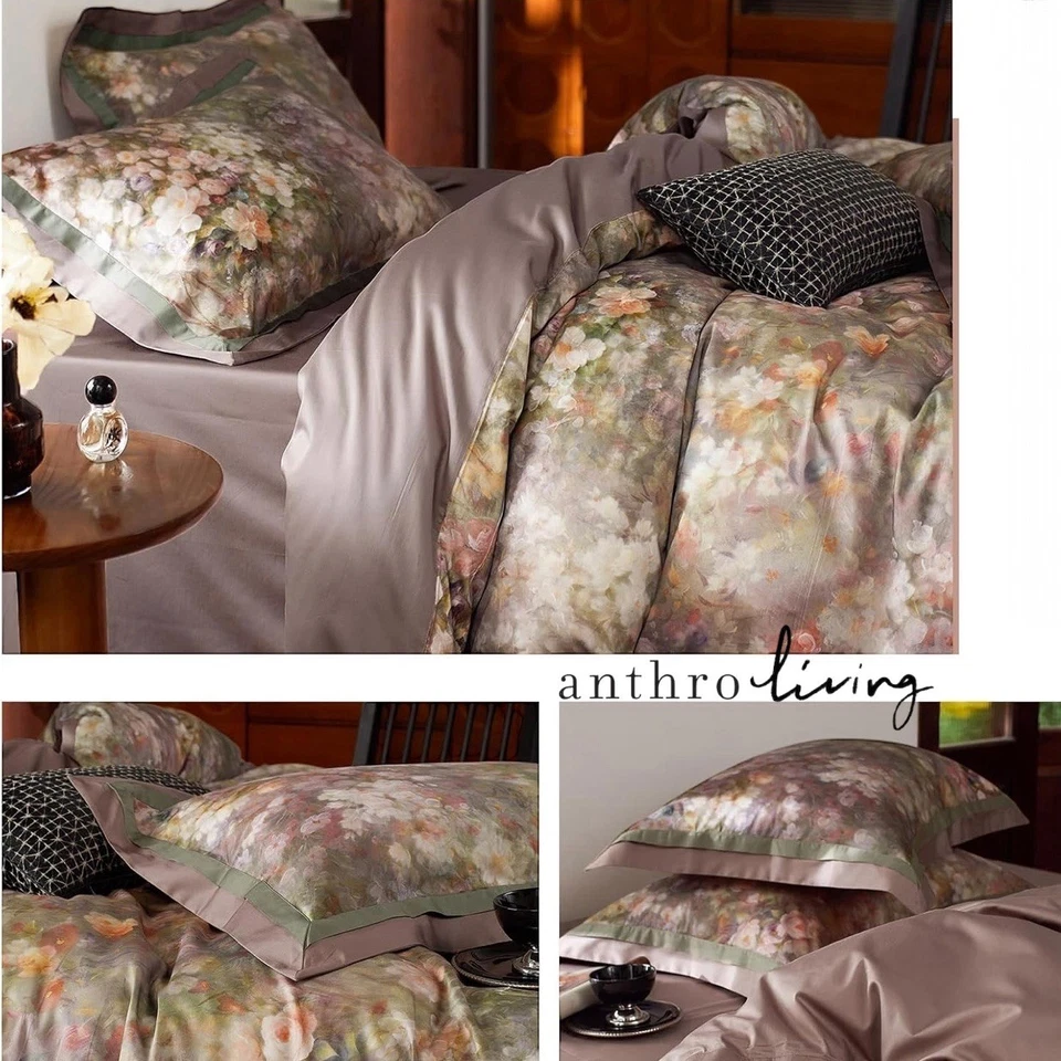 NEW Anthro Blush Pink Silk Floral Boho Cotton Queen Bedding Duvet & Sham Set - Image 2 of 4