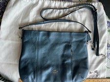 Coach Blue Pebbled Shoulder Bag Zip Closure Detachable Strap Pockets Lined