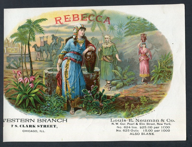 RARE Old Original REBECCA Sample Cigar Label - YOUNG WOMAN AT THE WELL - CAMELS
