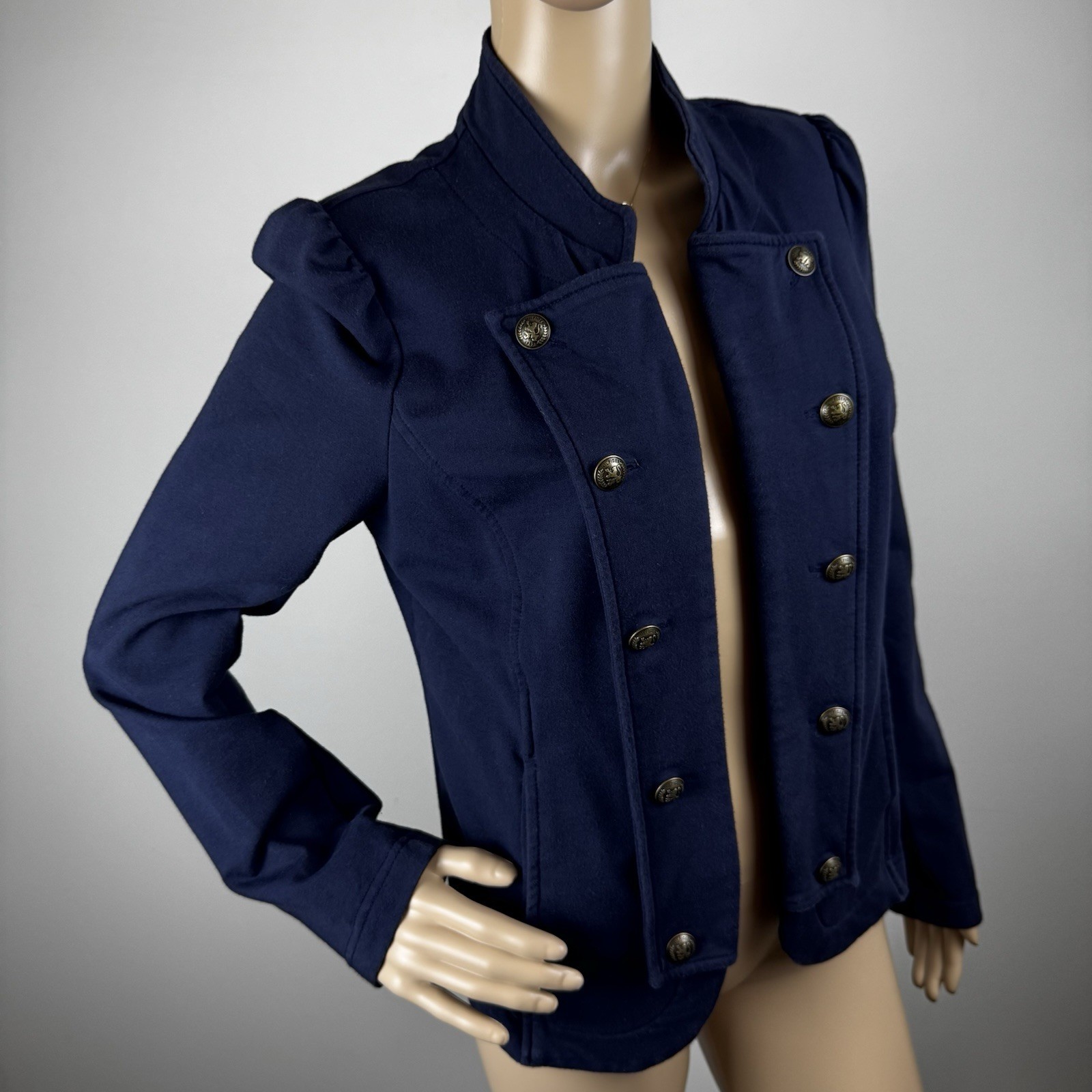 Tommy Hilfiger Sz M Navy Blue  Open Blazer Jacket Military Jersey Knit Blazer thumbnail 3