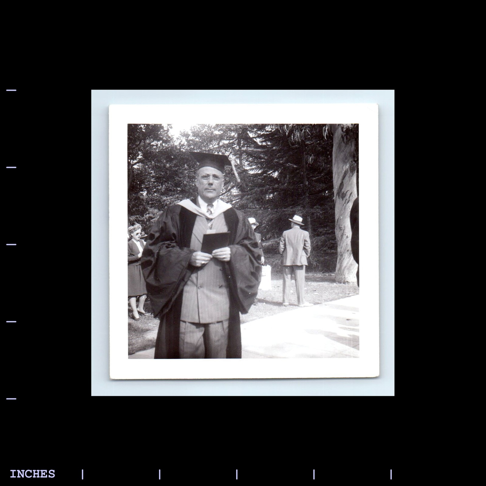 Vintage Square Photo of Man in Glasses Wearing Graduation Cap and Gown