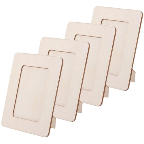 4 pcs Wooden Picture Frames Kids DIY Projects Photo Frame Unfinished Wood Photo