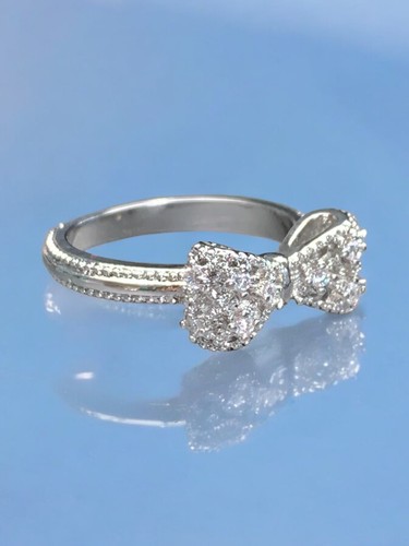 Bow Ring Micro Pave Cubic Zirconia Crystal Silver Plated Jewelry Ring Size 9