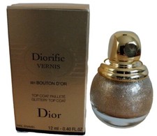 Gold DIOR Diorific Vernis Top Coat Nail Lacquer Glitter Polish 001 Bouton D'ior
