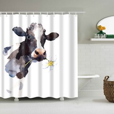 Cow Flower Shower-Curtain Farmhouse Bathroom Decoration with Hooks 72 Inches