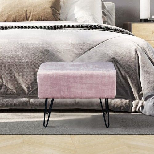 Plush Textured Velvet Ottoman Footstool Metal Legs Accent for Modern Living Room - Picture 145 of 244