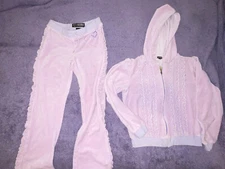 Vintage XOXO Girls Lilac Purple Velour Scrunched Jacket (L) Top & Pants (M) Set