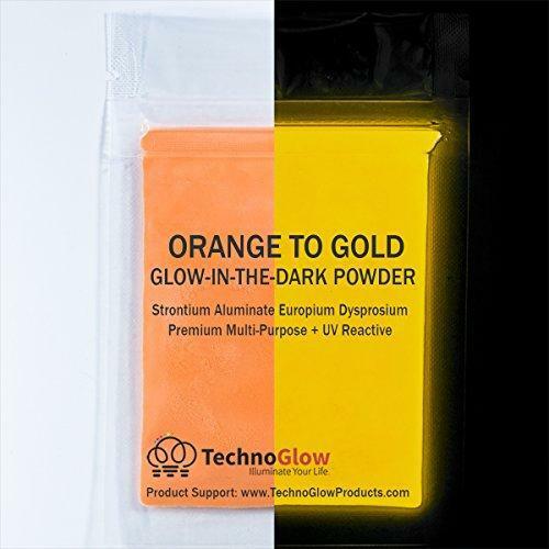 Orange to Gold Glow in the Dark & UV Reactive Pigment Powder - 3