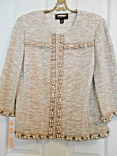 St. John Couture Pearl, Sequin and Rhinestone Embellished Taupe Jacket Sz 12