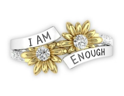 Handcrafted ~ Inspirational ~ ''I AM ENOUGH'' Sunflower ~ Size 10 Ring