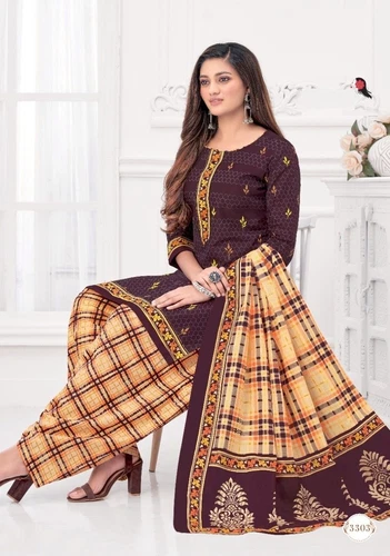 Indian Pakistani Womens Printed Suit Dress Stitched Shalwar Kameez Dupatta Salwar