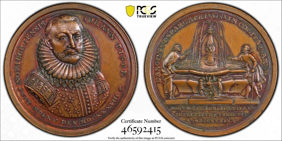 1739, Nuremberg. Bronze "Johann Eiser (Merchant)" Medal. Restrike?! PCGS SP-63! - Image 2 of 3