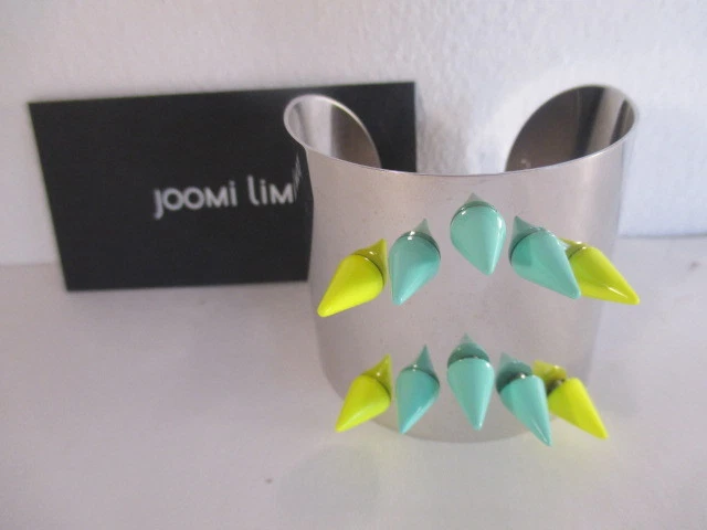 Brazalete grande JOOMI LIM esmalte rodio nuevo en paquete $275 plata verde amarillo IRRG Foto 4 de 4