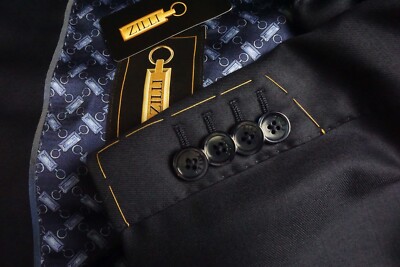 Zilli Navy Blue 100% Silk Lining Wool 2 Pc Suit Jacket Pants Sz 54R NEW W TAGS
