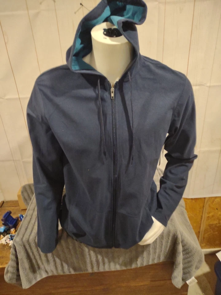 NUEVO CON ETIQUETAS Para Hombres Van Heusen Ropa de Dormir Luxe Touch Cremallera Completa Mediana Sudadera con Capucha Chaqueta AZUL MARINO $40 Foto 4 de 4