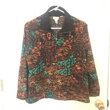 Zenergy by Chico's Animal Print Zip Front Jacket Brown Teal Orange Size 1 Medium