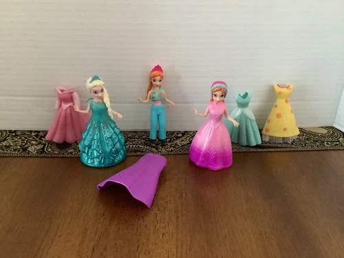 DISNEY PRINCESS POLLY POCKET TOY DOLLs- 2 Anna’s And  Elsie + Extra Clothes