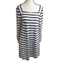 LOFT Dress White Black Striped Long Sleeve Shift Stretch Womens Size Small