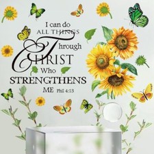 Wall Sticker Sunflower Butterfly Wall Decal Motivational Positive Saying Wall
