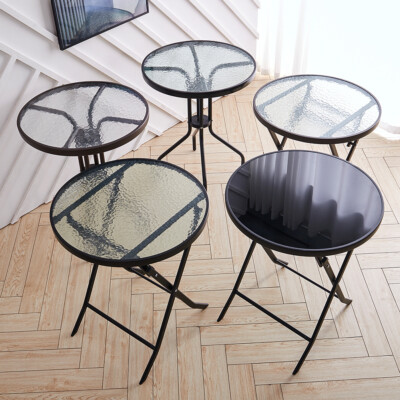 60/80cm Garden Bistro Patio Round Table Metal Frame Glass Folding