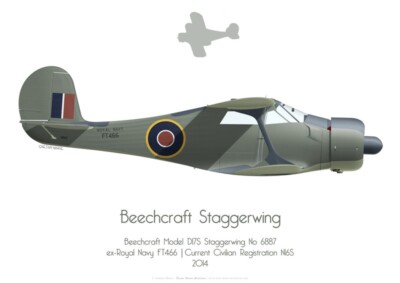 Print Beech 17 Staggerwing, N16S, ex-Royal Navy FT466 (by G. Marie)