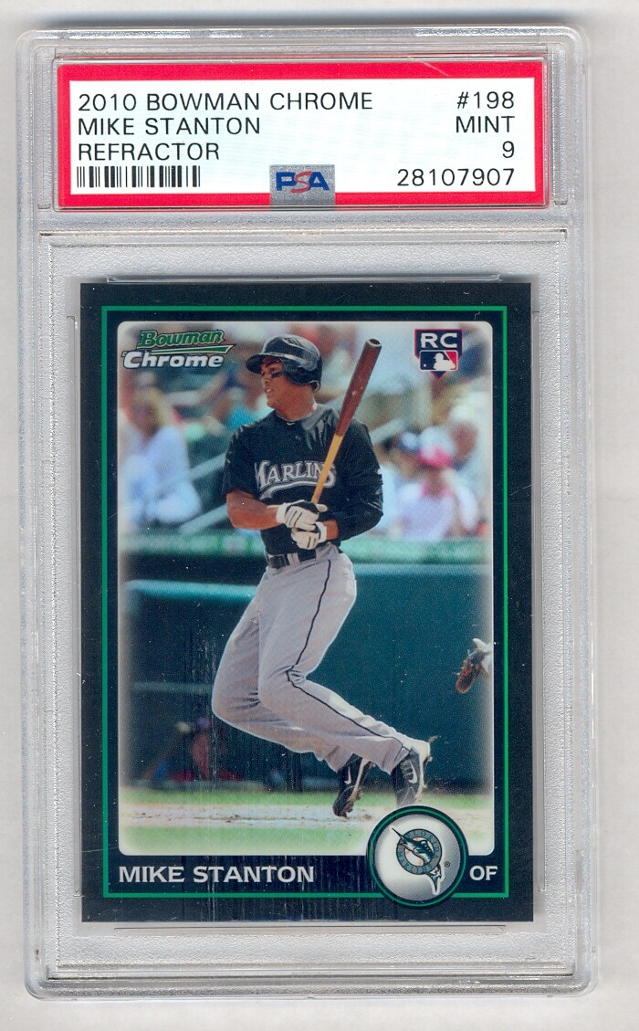 GIANCARLO MIKE STANTON 2010 BOWMAN CHROME REFRACTOR ROOKIE RC #198 PSA 9 MINT