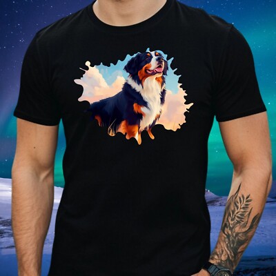 Mens Bernese Mountain Dog Motif Cotton T-Shirt Size XS to 5XL