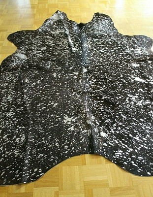 Kuhfell Leder Fell Teppich Dunkelbraun Metallic Silber Glitzer Ca