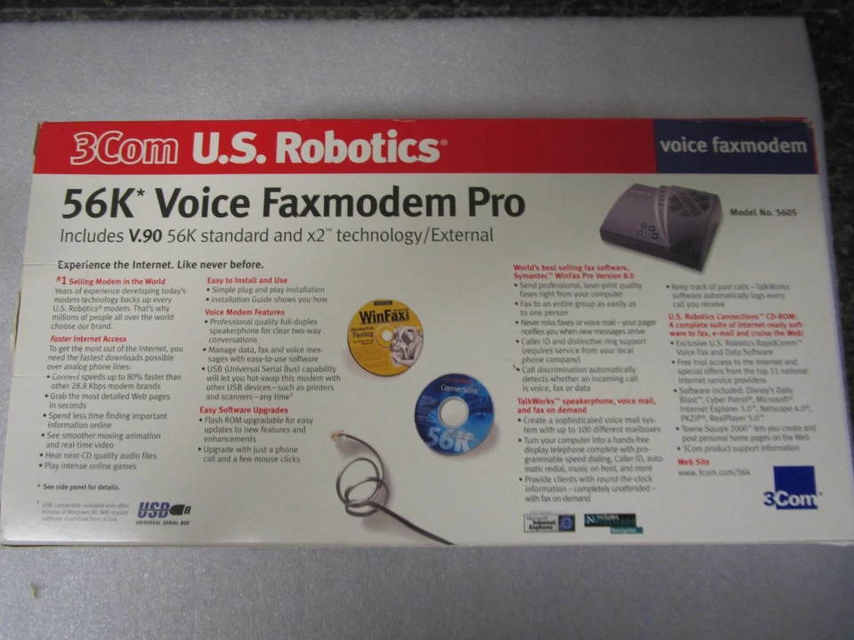 3Com US Robotics 56K V.90 USB External Voice Fax Modem Pro 5605. Open Box - Image 2 of 4