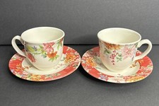 2 Tudor England Tea Cups & Saucer 1828 Crafted with Tradition Floral Cottagecore