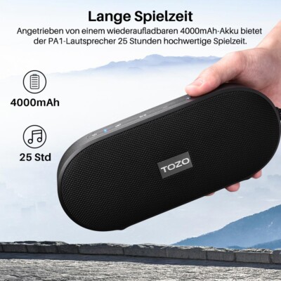 TOZO PE1 Mini Bluetooth Lautsprecher, Tragbarer Lautsprecher, Musikbox Bluetooth Speaker Mit Karabiner, IPX8 Wasserdicht, 32 Std Spielzeit, Kraftvoller Bass Für Party, Outdoor Und Reisen - Schwarz