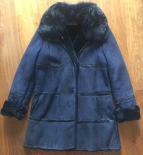 Rebecca Corsi Shearling Coat, Navy, Uk10, Never Worn