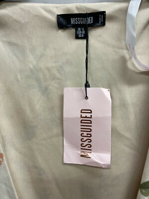 Missguided Midi Dress Womens Size 8 Nude Floral Short Sleeve Wrap