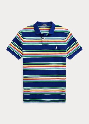 Polo Ralph Lauren Classic Fit Blue Striped Mesh Shirt RL Polo Men Large $115 NWT