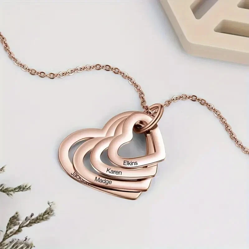 Namenskette Gravur Familienkette Anhänger mit Namen Herz Anhänger Halskette - Bild 3 von 4