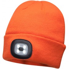 Image of Portwest Beanie Hat with Rechargeable LED Head Light - Black Yellow Blue Orange
