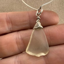 Vintage Sterling Silver Sea Glass Necklace Wire Wrapped Adjustable 20”