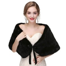 Women's Wedding Faux Fur Shawl Bridal Fur Wraps Stole Bride Fur Capelet Shrug