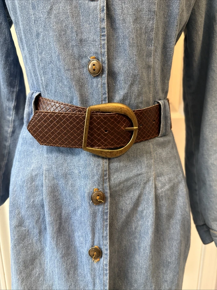 VTG Casual Corner Long Sleeve Dress Blue Jean Denim Snap Front Maxi Western 8P - Image 2 of 4