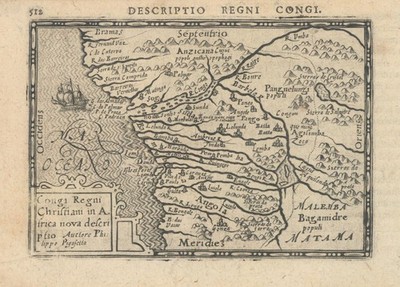 Congi Regnii Christiani Afrika  von Bertius / Langenes. Königreich Kongo 1603 Karte